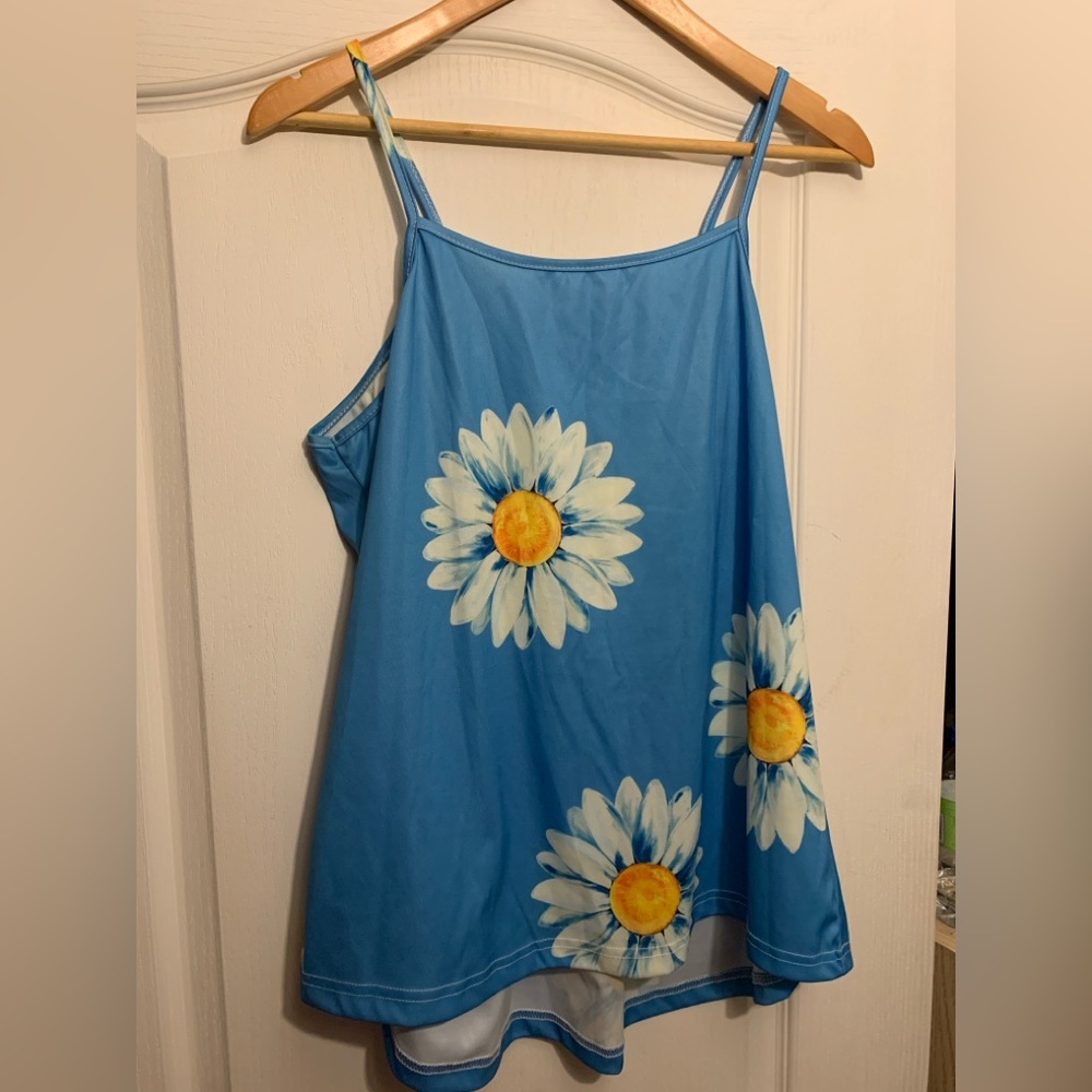 Blue Floral Long Spaghetti Trap top